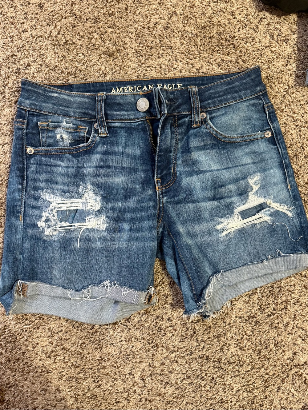 American Eagle Outfitters Distressed Medium Blue Denim Jean Shorts
